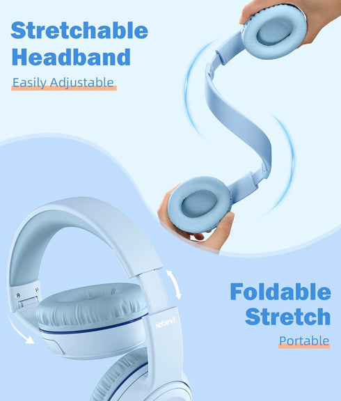 Kids Headphones, Over-Ear Headphones Bluetooth Wireless Kids with Mic, 85/93dB Volume Limited, Stereo Sound, Wired Inline AUX Cord Headphones for ...