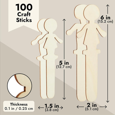 Juvale 100 Pack Unfinished People Shaped Craft Sticks, Wooden Popsicle Sticks for DIY Projects...