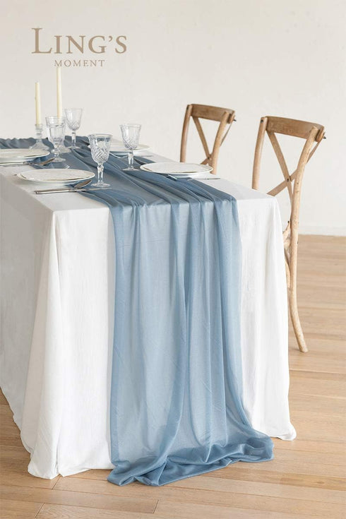 Ling's Moment 14Ft Dusty Blue Sheer Chiffon Like Table Runner with Silver Sparkle for Wedding Rustic Boho Wedding Party Bridal Shower Decorations ...