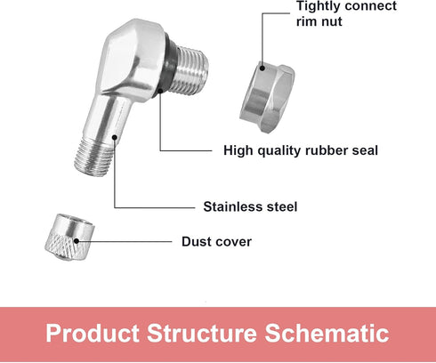 2 PCS Motorcycle Tire Valve Stems, 90 Degree Aluminum 11.3mm/10mm Rim Wheel Tubeless Angle Air Stem with Rubber Seals, Compatible with Most Motorc...