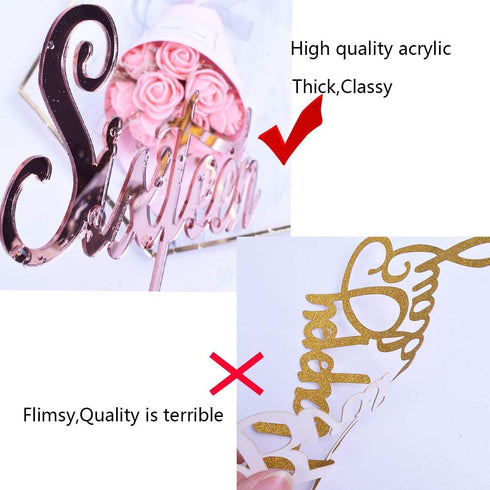 21th Birthday Cake Topper champagne Gold 21th Birthday Party Decoration Supplies Calligraphy Bling Cake Decoration Sign Party Banner...