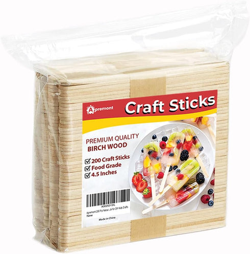 200 Pcs Natural Wooden Food Grade Craft Sticks - Ice Cream Stick - Popsicle - 4.5 inch Length - Suit Crafting, Stirring, Paddle, Waxing, Small Ice...