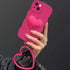 Hot Pink Heart Phone Case Compatible with iPhone 11, Cute 3D Big Love Heart Phone Case, Curly Wave Shape Heart Phone Cover with Heart Bracelet for...