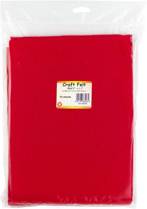 Hygloss Products Craft Felt Sheets 9" x 12", Red, (Pack of 12)...