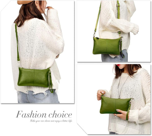 Genuine Leather Clutch Wallet For Women Wristlet Envelop Crossbody Purse Card Shoulder Bag...