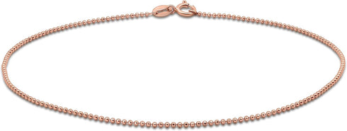 SEA OF ICE Sterling Silver 1mm Round Ball Bead Chain Anklet For Women, Size 9", 10" and 11" Italy...