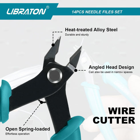 Libraton Needle File Set, Diamond Needle File Set, 14PCS Small File Set, 6 Diamond Files & 6 Carbon Steel Files with Wire Cutter, Steel Brush, Car...