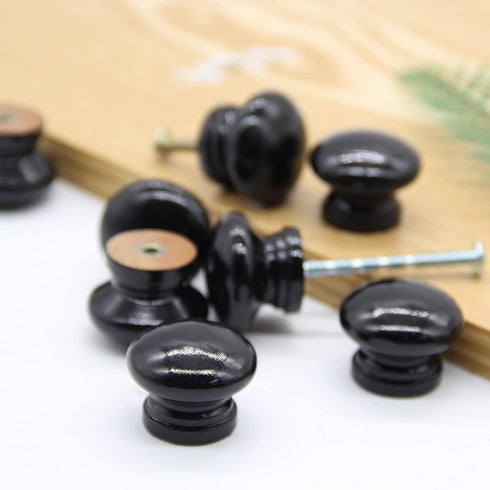 16PCS Wood Black Drawer Knobs, 1-3/8 Inch Mushroom Shape Wooden Cabinet Furniture Knobs Pulls Handles for Home Office Wardrobe Dresser Storage Cup...