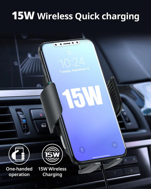 Wireless Car Charger with Phone Holder Mount Fast Charging 15W Auto Clamping for Phone Air Vent Accessories...