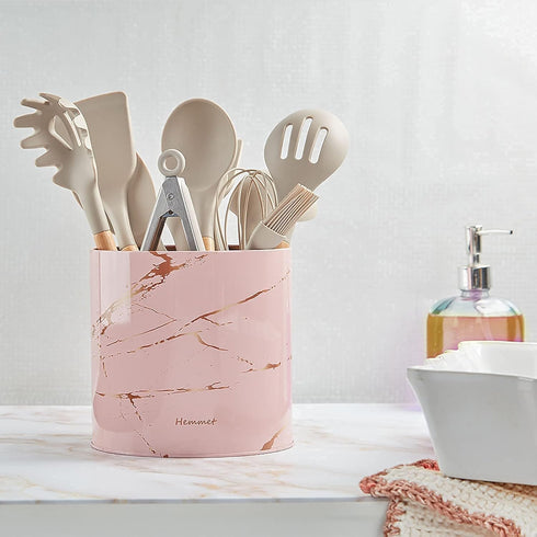 Pastel Pink Utensil Holder for Kitchen Countertop Organizer Kitchen Essentials, 6.5? Large Utensil Crock, Farmhouse Utensil Caddy for Home Décor, ...