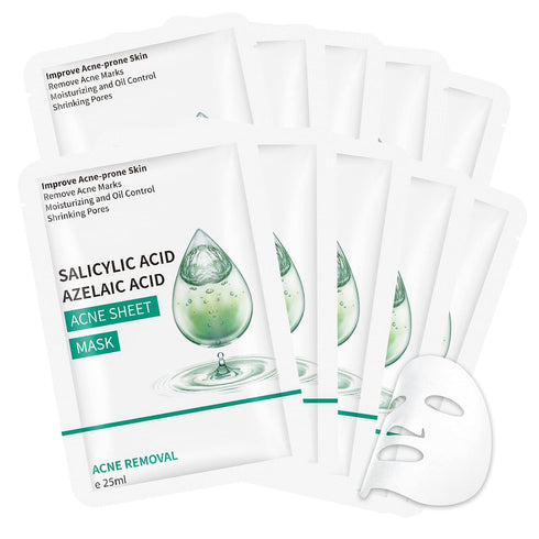 Anti Acne Face Mask Skincare, Salicylic Acid Acne Treatment Sheet Mask, Acne Facial Mask for Acne Prone Skin, Oil Control, Deep Cleansing Face Mas...