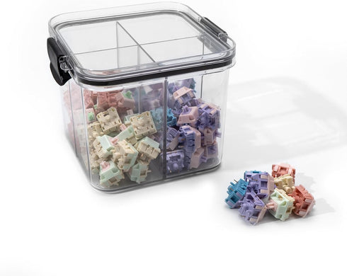 Keycaps Storage Box, 4 Grids Organizer Box with Dividers, Keyboard Switch Container Transparent Plastic Sealed Switch Storage Can Mechanical Keybo...