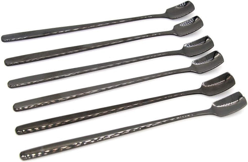 6 PCs Stainless Steel Mixing Spoon with Black Finish - Stirrer Spoon with Shovel-Shaped Head for Coffee, Ice Tea, Soft Drink, Cocktail, Length 6-1...