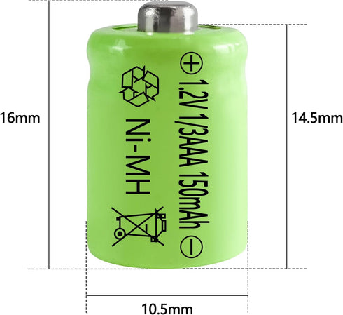 JINTION 1/3 Rechargeable AAA 150mAh Button Top NiMH Battery Replacement batteries for Solar Lights Battery, Outdoor Solar Garden Art Light Battery...
