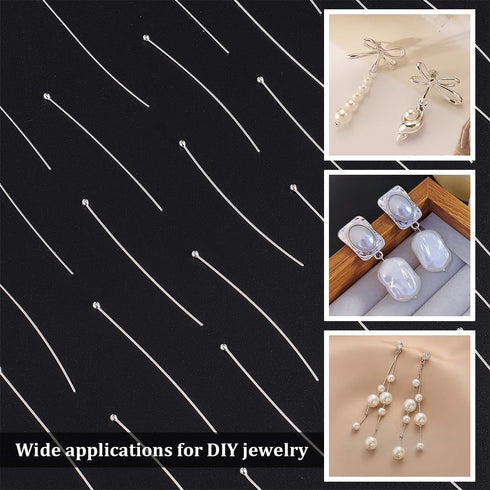 Beebeecraft 1 Box 30Pcs 40mm Ball Head Pins Sterling Silver Eye Needles Jewelry Pins for Bracelet Earrings Jewelry Making Head 1.8mm...