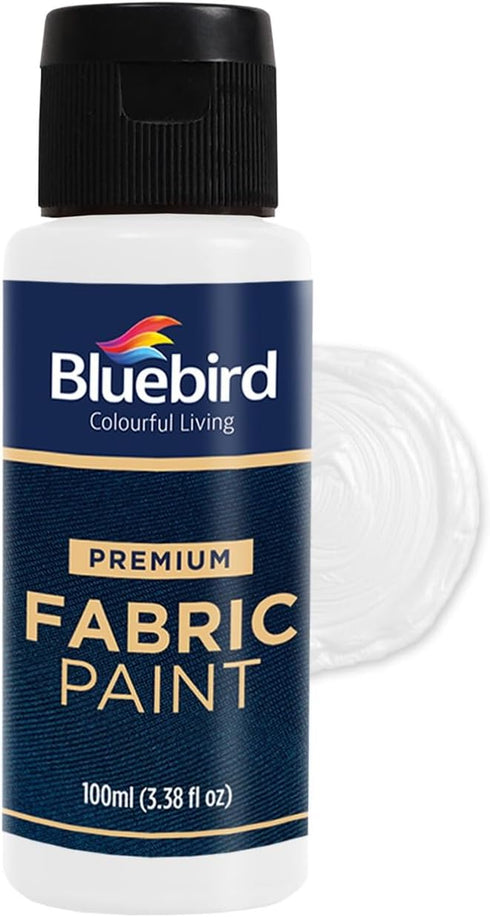 BLUEBIRD Fabric Paint, White, 3.4 Fl Oz, Permanent Fabric Paints for Clothes, Furniture Upholstery...