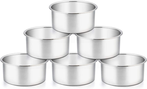 TeamFar 4 Inch Cake Pan, 6 Pcs Layer Baking Round Cake Pans Set Stainless Steel, For Baking Steaming Serving, Healthy & Sturdy, Mirror Finish & Di...