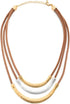 COOLSTEELANDBEYOND Three-Row Brown Leather Choker Collar Statement Necklace with Gold Grey Silver Textured Metal Charms...