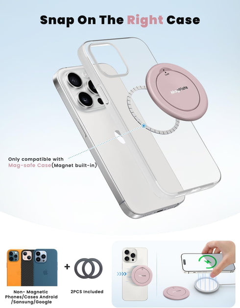 MagPlate Compatible with MagSafe Phone Grip Stand, Removable Magnetic Phone Holder, Finger Grip Kickstand Designed for iPhone 14 13 12 Plus Pro Ma...