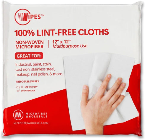 Mwipes Lint Free Cloth - 12" x 12" 50 Pack, Highly Absorbent Disposable Microfiber Cleaning Cloths for Industrial, Medical, Staining, Cast Iron, W...