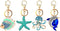 4x Ocean Style Rhinestone Marine Animals Keychains Key Ring Gifts for Women Girls Handbag Dolphin/Starfish/Fish/Octopus Car Bag Pendant Purse Char...