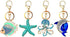 4x Ocean Style Rhinestone Marine Animals Keychains Key Ring Gifts for Women Girls Handbag Dolphin/Starfish/Fish/Octopus Car Bag Pendant Purse Char...