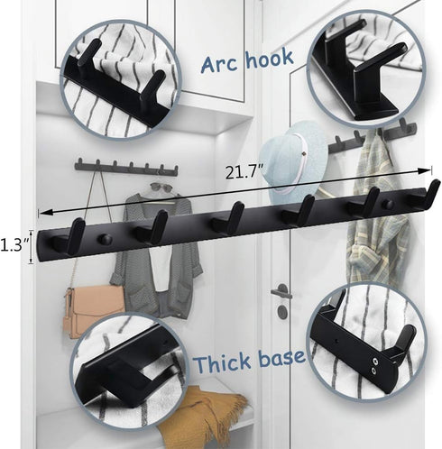 Wall Mounted Coat Racks with 6 Hooks Hanging Holder Towel Rack 21.7"x1.3" Modern Black Hanging for Clothes Entryway Bathroom (6 Hooks)...
