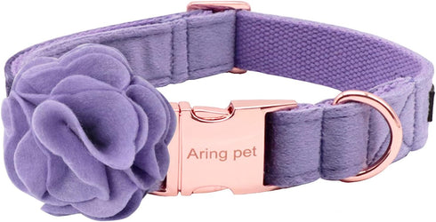 ARING PET Velvet Dog Collar, Purple Dog Collars with Detachable Felt Flower, Adjustable Soft Comfortable Dogs Collar Flower with Metal Buckle for ...