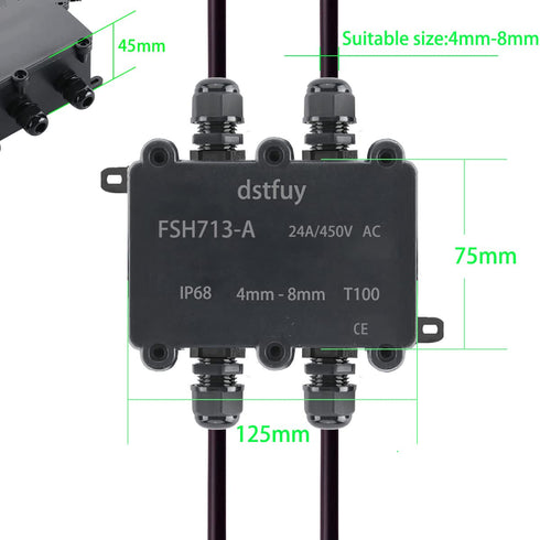 Electrical Junction Box,ABS Waterproof IP68 Electrical Boxes.with 24A Barrier Terminals Electric Junction Project Box for 4-8mm Dia Wire.Outdoor E...