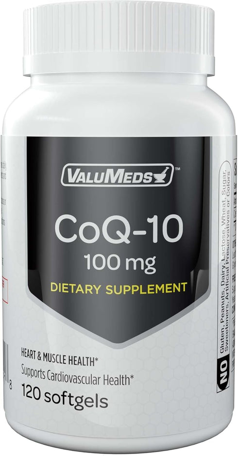 ValuMeds CoQ-10 Non-GMO Coenzyme Q10 Supplement, 120 Softgels | for Heart Health and Energy Support | Gluten Free for High Blood Pressure (120 Cou...