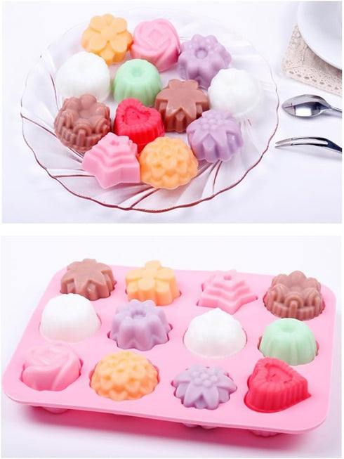 homEdge Food Grade Silicone Flowers Molds, Baking Pan with Flowers and Heart Shape Non-Stick 3-Pack Silicone Molds for Chocolate, Candy, Jelly, Ic...