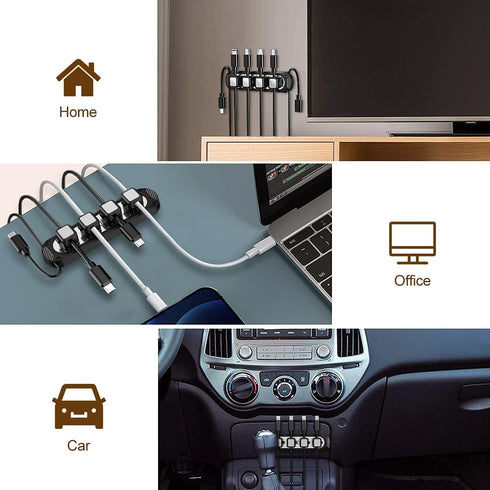 Magnetic Cable Holder 6 Slots Cable Clips Cable Management Wire Organizer Under Desk Self Adhesive Sticky for USB Cord Wall Nightstand Car Chargin...