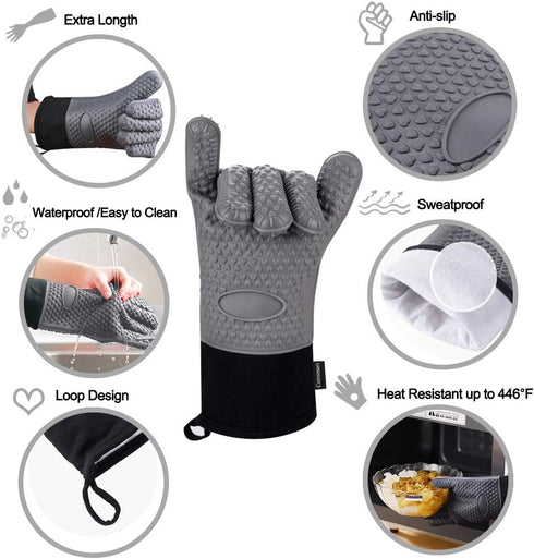 Comsmart BBQ Gloves, Heat Resistant Silicone Grilling Gloves, Long Waterproof BBQ Kitchen Oven Mitts with Inner Cotton Layer for Barbecue, Cooking...