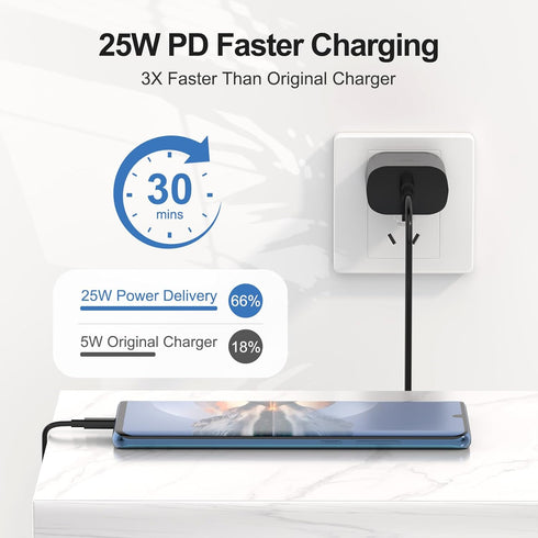 Samsung Type C Charger Fast Charging 25W Super Fast Charger Block with 6Ft USB C Charger Cable Compatible with Samsung Galaxy S25 Ultra/S25/S25+/S...