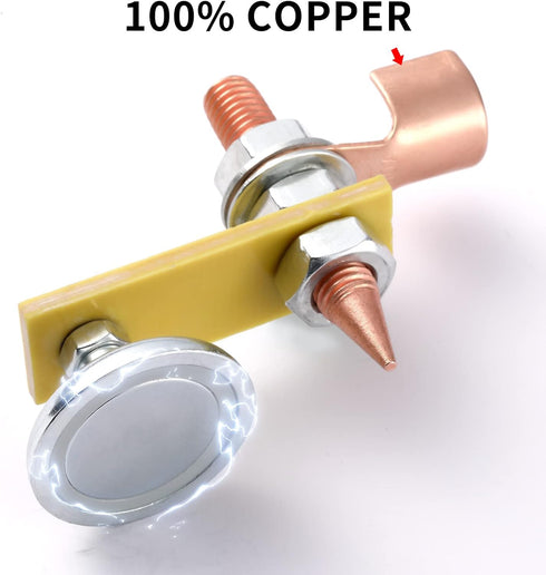 2 Pack Magnetic Welding Support Ground Clamp Tools with 2 Conductive Rods, Welding Magnet Head Strong Magnetism Large Suction, Copper Tail Welding...