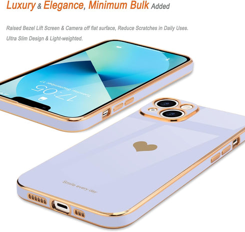 Teageo Compatible with iPhone 13 Case for Girl Women Cute Love-Heart Luxury Bling Plating Soft Back Cover Raised Full Camera Protection Bumper Sil...