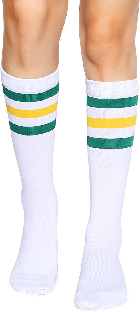 Henwarry Over the Calf Tube Socks Classic Triple Stripes Cotton Retro Athletic Socks for Men and Women...