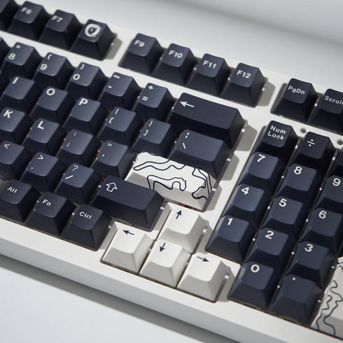4pcs Keycaps, White Topographic Keycaps PBT Keycap Cherry Profile Dye-Sublimation Space Bar 6.25U ESC Enter Custom Keycap Set for Mechanical Keybo...