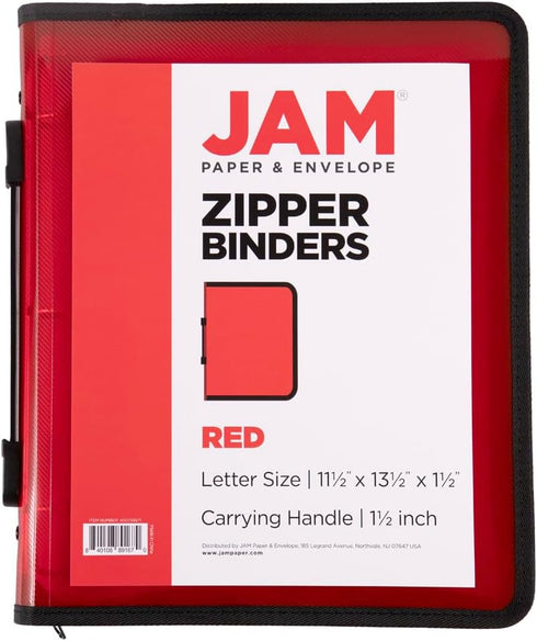 JAM PAPER Plastic Zipper 1.5 inch Binder - Red 3 Ring Binder - Sold Individually...