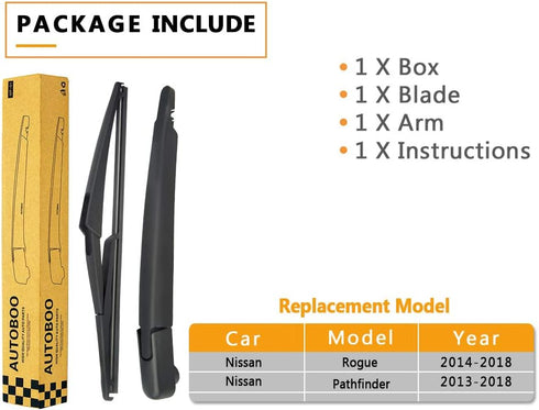 AUTOBOO Replacement for Nissan Rogue 2014-2018 Pathfinder 2013-2018 Rear Windshield Wiper Blade Arm Set-Factory OE Style...