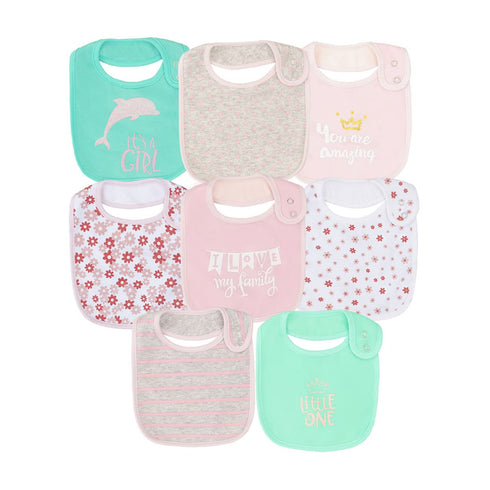 Maiwa Cotton Waterproof Baby Girls' 8 Pack Bibs with Buttons for Teething Drooling Eating...