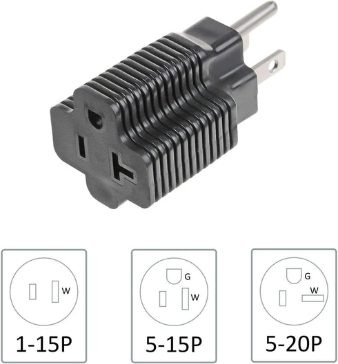 NEMA 5-15P to 5-15/20R Adapter,15 Amp Household Plug to 20 Amp T-Blade Female Adapter,15 Amp Male to 20 Amp Female Plug Outlet 3 Prong Household T...