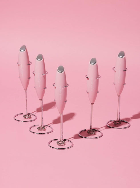 Smooth Operator Pink Handheld Electric Whisk, Milk Frother, Foam Maker for Protein, Coffee & More - Stainless Steel Stand Included...