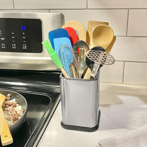 Evelots Stainless Steel Kitchen Utensil Holder for Countertop, 6.75 Inch Tall Cooking Utensil Crock Can Store up to 15 Big Utensils, Large Spoon &...