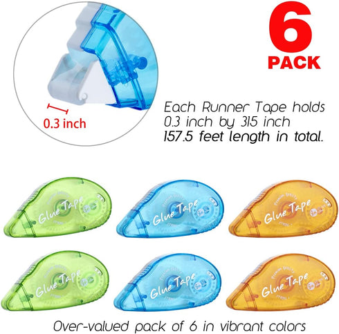 6 Pack Double Sided Tape Roller, Scrapbooking Tape, Permanent Adhesive Tape Dispenser Runner for Crafts and Arts Projects, Photo-Safe, 0.3-inch by...