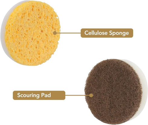 DrDirt Kitchen Sponges with Handle - 2 Round Wood Pulp Dish Sponges & 1 Scouring Pad Sponges - Non-Scratch, Multipurpose for Pans, Pots, and Sink ...