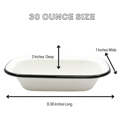 Tablecraft Enamelware Collection Black Rim Solid White Enamel Rectangular Bread Baking Pan, Farmhouse, Home Kitchen & Restaurant Use Porcelain Ove...