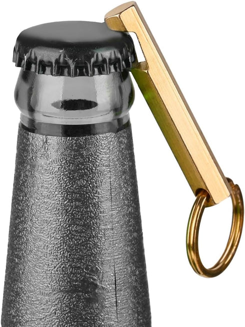 2PCS Solid Brass Keychain Beer Bottle Opener with Brass Key Rings Handcrafted in Brass Copper,?KPQ-502L?, small, Gold...