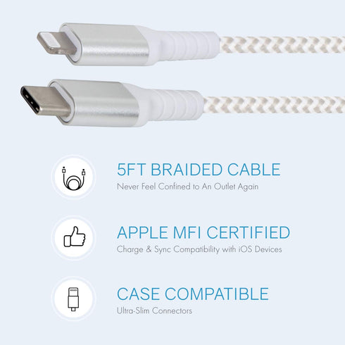 Realm USB-C to Lightning Cable, MFi Certified Lightning Cable, Nylon Braided Type C to Lightning Cable, iPhone 12 Charger Cable, White...