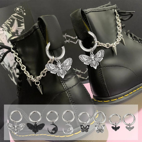 16 Pcs 8 Styles Alloy Butterfly Shoe Charms, Antique Silver Electrophoresis Black Moth Shoe Decoration Moon Skull Shoe Charm with Spring Ring for ...